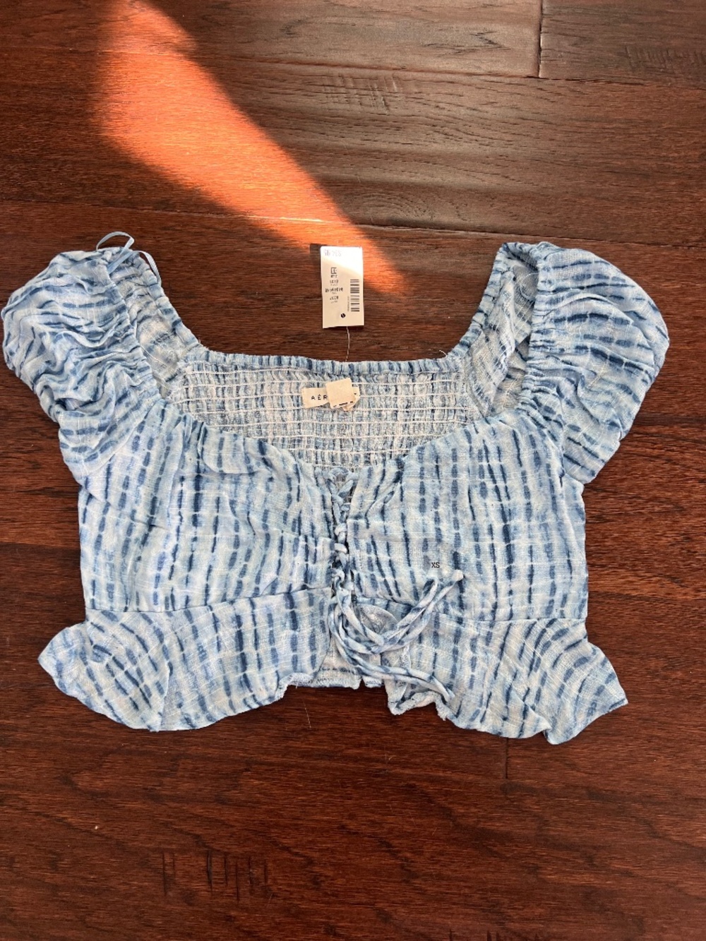 NWT Aéropostale Blue Tie-Dye Smocked Milkmaid Crop Top Size XS